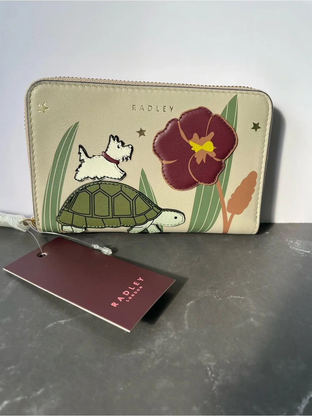 Radley London Midnight Wanderer Beige Leather Zip Wallet with Turtle🐢